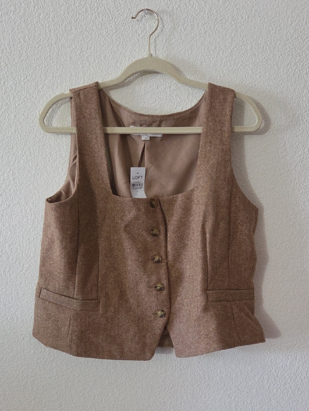 LOFT Women's Brown Tweed Vest - Classic Sleeveless Jacket